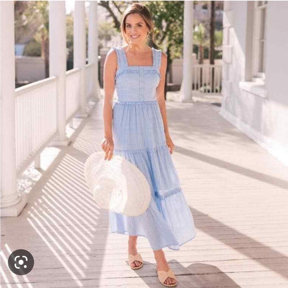 Gal Meets Glam Courtney Rio Stripe Lawn Maxi Dress Blue and White Size 2 - Picture 11 of 12